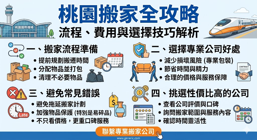 桃園搬家是一個繁瑣且需要計劃的過程,選擇合適的搬家公司能大大減少搬家過程中的麻煩與損失。本文將介紹桃園搬家的基本流程,包括搬家前的準備、搬家公司選擇、費用計算與常見錯誤的避雷技巧,幫助您更高效地完成搬遷,確保搬家過程順利且無憂。無論您是家庭搬家還是辦公室搬遷,都能從中獲得有用的建議與策略。