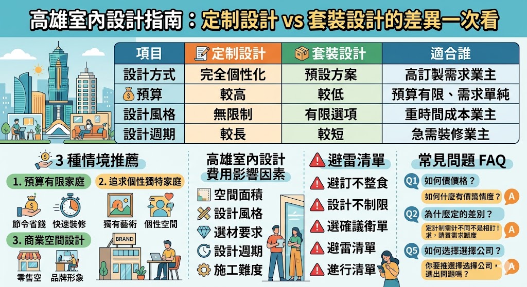 在選擇高雄室內設計時,定制設計與套裝設計各有其優勢。定制設計能提供獨一無二的空間規劃,完全根據客戶的需求量身打造,適合對設計有高度要求的人群;而套裝設計則提供現成的方案,價格較為親民,適合預算有限且需求簡單的家庭或商業場所。了解高雄室內設計的不同選擇,能幫助您做出最合適的決策,打造理想中的空間環境。