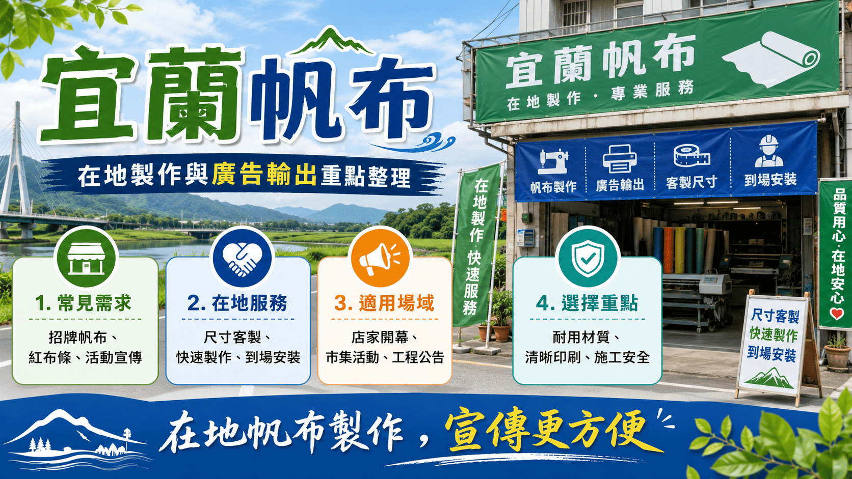 宜蘭帆布常用於住家遮雨、店面遮陽、貨車覆蓋、農業設備保護、工廠空間、戶外防水需求